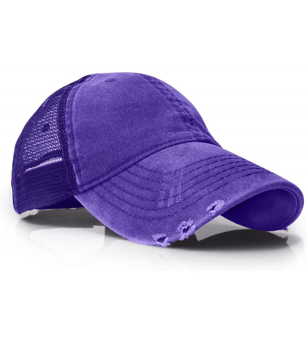 Baseball Caps Unisex Baseball Trucker Distressed Denim Mesh Summer Adjustable Sun Cap - Purple - CG18DWR4MMS $9.97