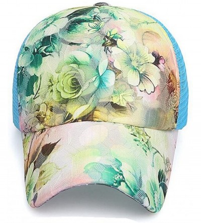 Baseball Caps Snapback Baseball Cap Floral Perforated Ball Caps Golf Hats Summer Mesh Hat for Women Teens Girls - Blue - CL18...