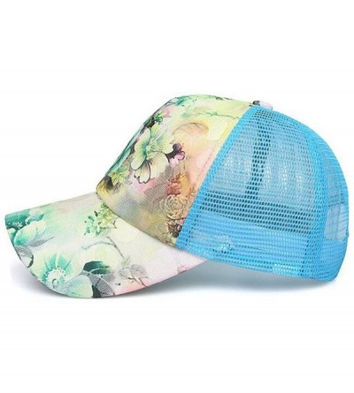 Baseball Caps Snapback Baseball Cap Floral Perforated Ball Caps Golf Hats Summer Mesh Hat for Women Teens Girls - Blue - CL18...