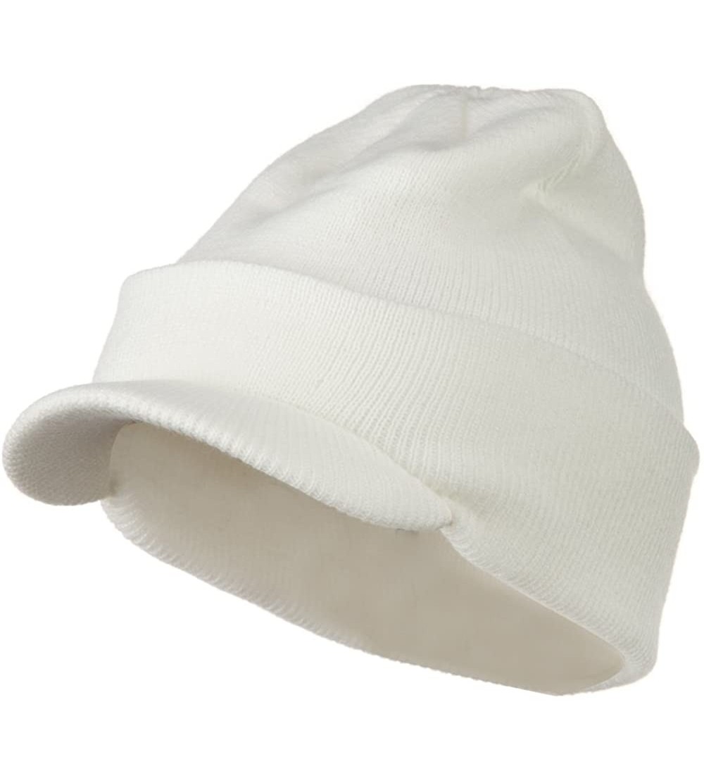 Skullies & Beanies Cuff Knitted Beanie with Visor Bill - White - C7110A3VX95 $12.58