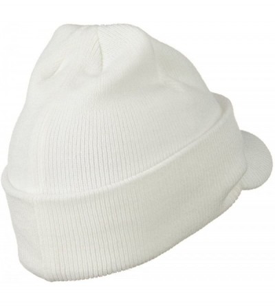 Skullies & Beanies Cuff Knitted Beanie with Visor Bill - White - C7110A3VX95 $12.58