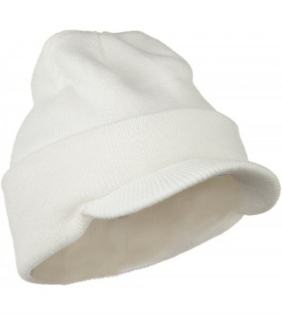 Skullies & Beanies Cuff Knitted Beanie with Visor Bill - White - C7110A3VX95 $12.58