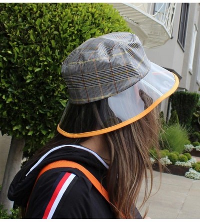 Bucket Hats Clear PVC Bucket Hat Vinyl Rain Hat Designer Style - Orange - C218SSEA6Z5 $15.07