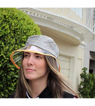 Bucket Hats Clear PVC Bucket Hat Vinyl Rain Hat Designer Style - Orange - C218SSEA6Z5 $15.07