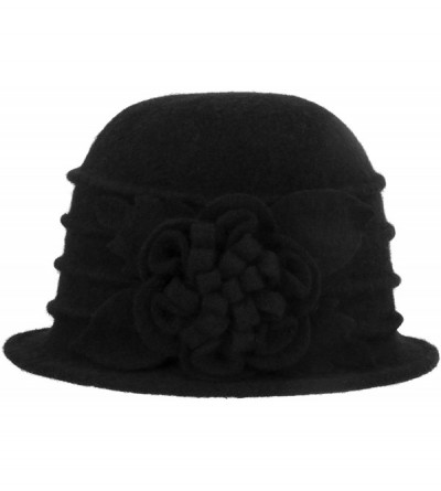 Skullies & Beanies 1920s Gatsby Womens Flower 100% Wool Warm Beanie Bow Hat Cap Crushable - Black - C6188KNUQ8L $13.66