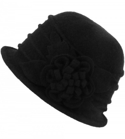 Skullies & Beanies 1920s Gatsby Womens Flower 100% Wool Warm Beanie Bow Hat Cap Crushable - Black - C6188KNUQ8L $13.66