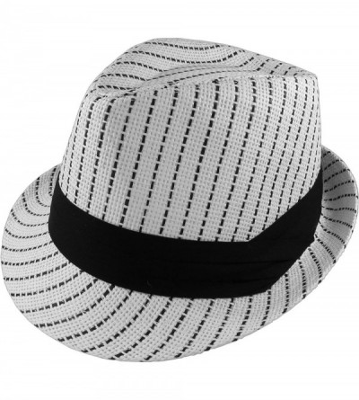 Fedoras Summer Fedora Panama Straw Hats with Black Band - White / Black Stripe - CM1835AC4LN $13.00