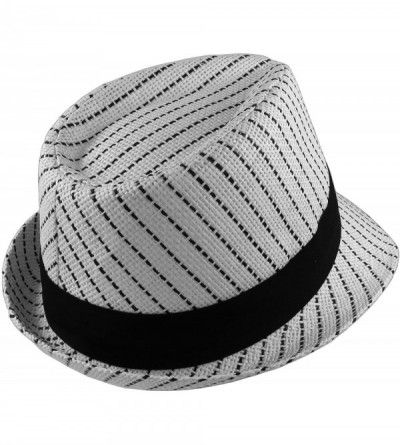 Fedoras Summer Fedora Panama Straw Hats with Black Band - White / Black Stripe - CM1835AC4LN $13.00