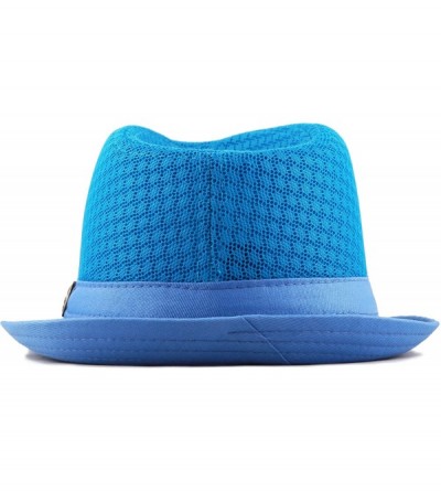 Fedoras Black Horn Light Weight Classic Soft Cool Mesh Fedora hat - Turquoise - CF186SGII9D $14.40