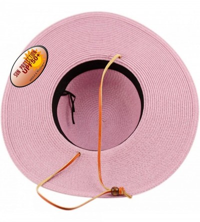 Sun Hats Women's Wide Brim Braided Sun Hat with Wind Lanyard Rated UPF 50+ Sun Protection-FL2403 - A Lavender - C1183RTZYGT $...