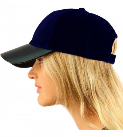 Baseball Caps Soft Velvet Everyday Faux Leather Visor Baseball Adjustable Ball Cap Hat - Cobalt Blue - C812NRGGQOG $18.76