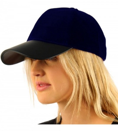 Baseball Caps Soft Velvet Everyday Faux Leather Visor Baseball Adjustable Ball Cap Hat - Cobalt Blue - C812NRGGQOG $8.88