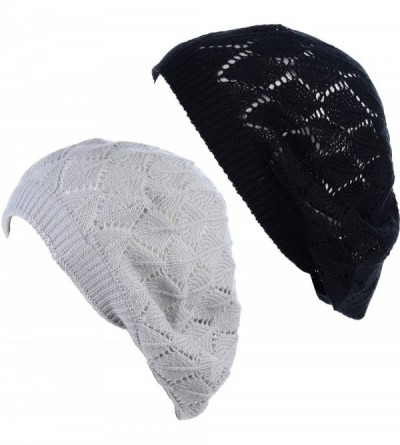 Berets Womens Lightweight Cut Out Knit Beanie Beret Cap Crochet Hat - Many Styles - 2681bkltgry - CB1953AE7DA $16.23