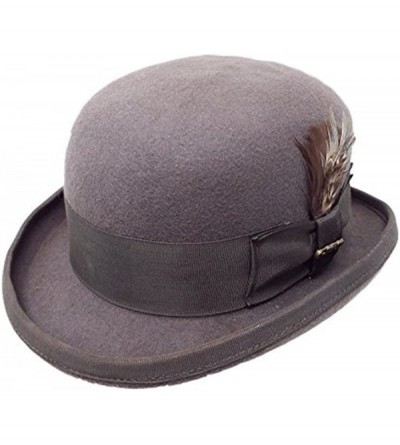 Fedoras One Fresh Classic Bowler Derby 100% Wool Dress Folk Curled Brim Hat - Grey - CR18GLXKWC0 $73.92