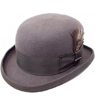 Fedoras One Fresh Classic Bowler Derby 100% Wool Dress Folk Curled Brim Hat - Grey - CR18GLXKWC0 $29.39