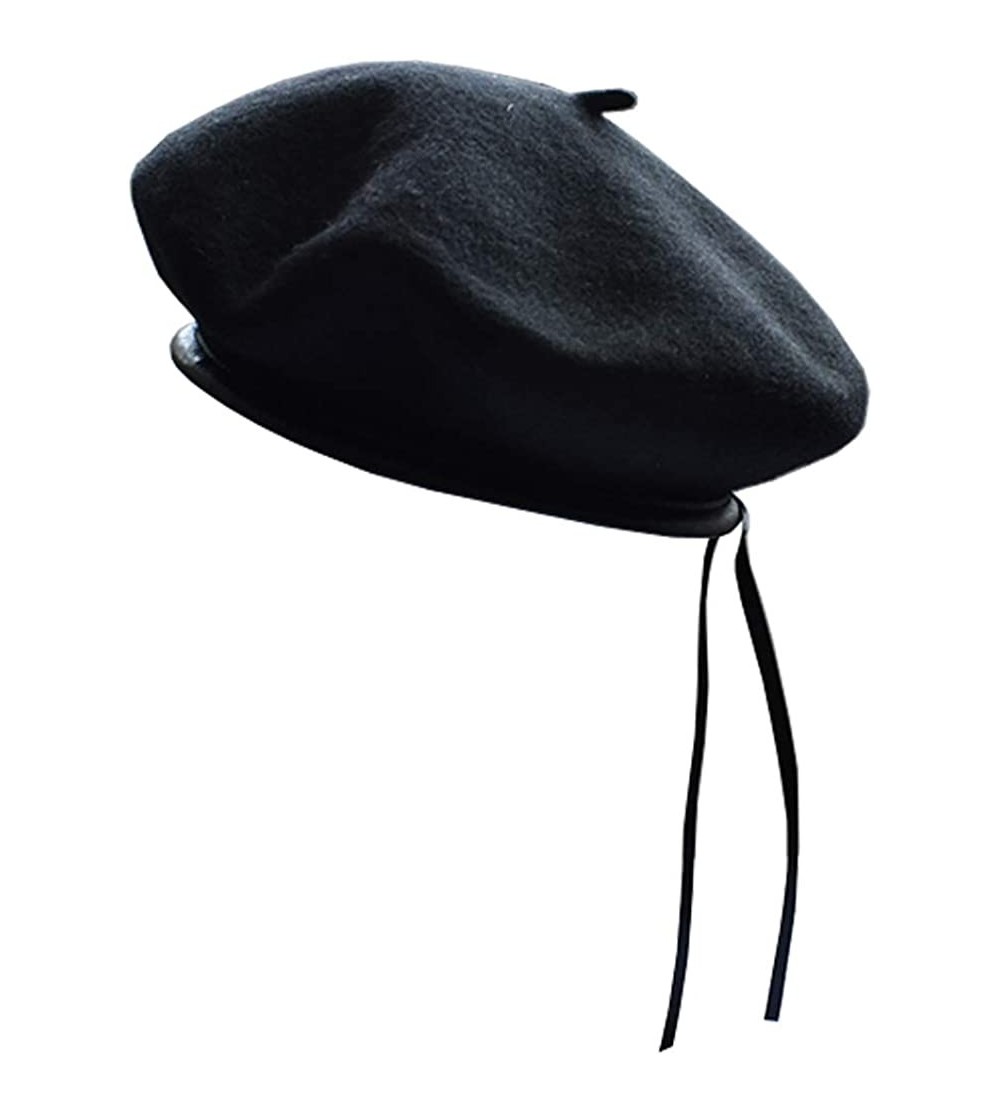 Berets Women's Adjustable Solid Color Wool Artist French Beret Hat - Black - C018G6U0WHN $8.63