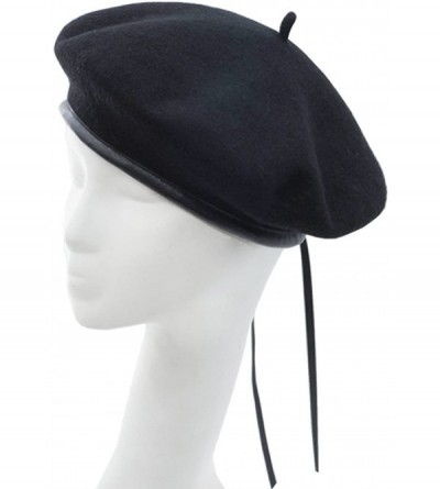 Berets Women's Adjustable Solid Color Wool Artist French Beret Hat - Black - C018G6U0WHN $8.63