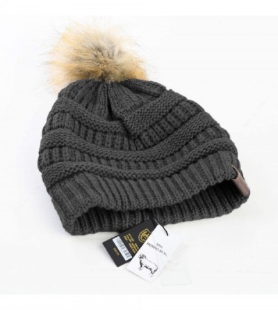 Skullies & Beanies Women Hat Faux Fur Pom Pom Winter Wool Beanie Thick Knit Snow Ski Cable Cap - Blck - CR194LLZ6OM $12.02
