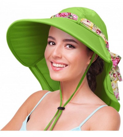 Sun Hats Womens Sun Hats Neck Flap Large Brim UV Protection Foldable Fishing Hiking Cap - Green - CC180CQ8I70 $15.83