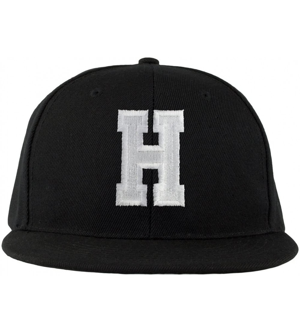 Baseball Caps ABC Embroidered Letter Snapback Cap in Black White with Letters A to Z - H - C811KSIAOV5 $8.54