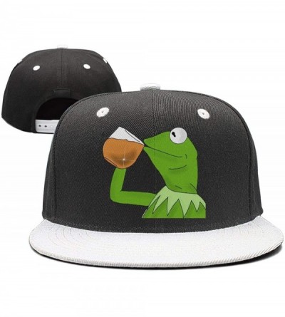 Skullies & Beanies Tea Lizard None of My Business Strapback Hat Sipping Tea Meme Adjustable Cap - Funny-green-frog-sipping-te...