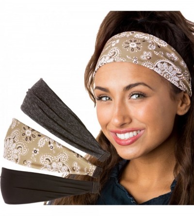 Headbands Adjustable & Stretchy Printed Xflex Wide Headbands for Women Girls & Teens (Black/Tan/Charcoal 3pk) - CR18998AD9W $...