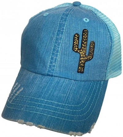 Baseball Caps Distressed Soft Mesh Snap Back Western Themed Women's Hat - Leopard Cactus - Aqua - CV197MKR245 $15.97