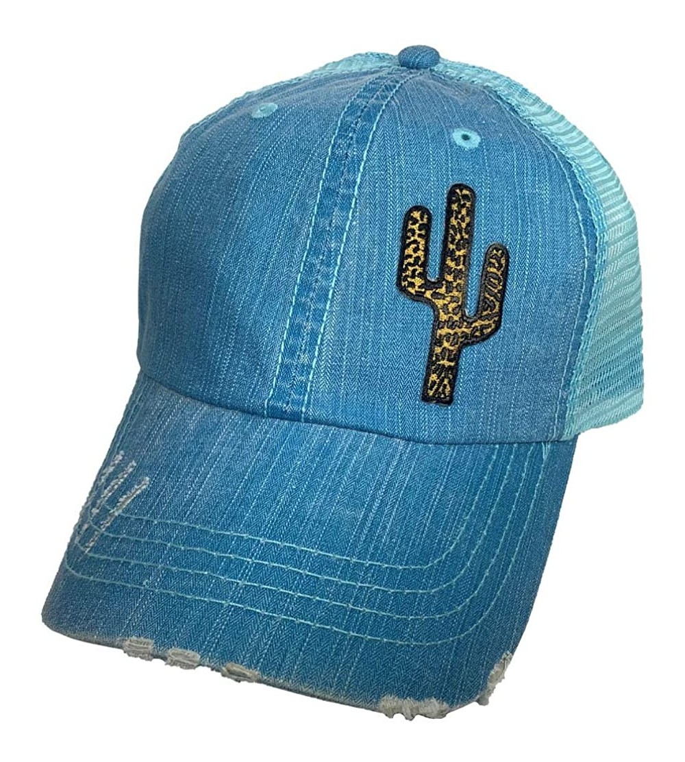 Baseball Caps Distressed Soft Mesh Snap Back Western Themed Women's Hat - Leopard Cactus - Aqua - CV197MKR245 $15.97