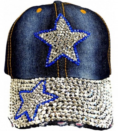 Baseball Caps Bling Baseball Cap Hat - Embellished with Crystal Rhinestones and Faux Gemstones - Blue Star - CL18UO0OIUQ $26.08