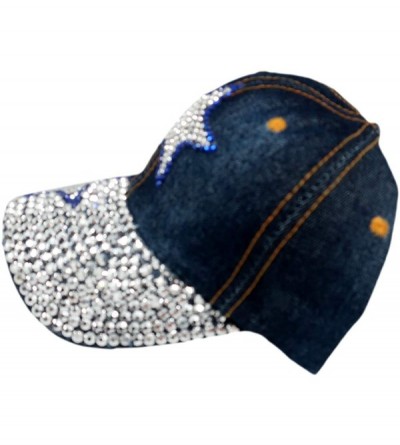 Baseball Caps Bling Baseball Cap Hat - Embellished with Crystal Rhinestones and Faux Gemstones - Blue Star - CL18UO0OIUQ $13.58