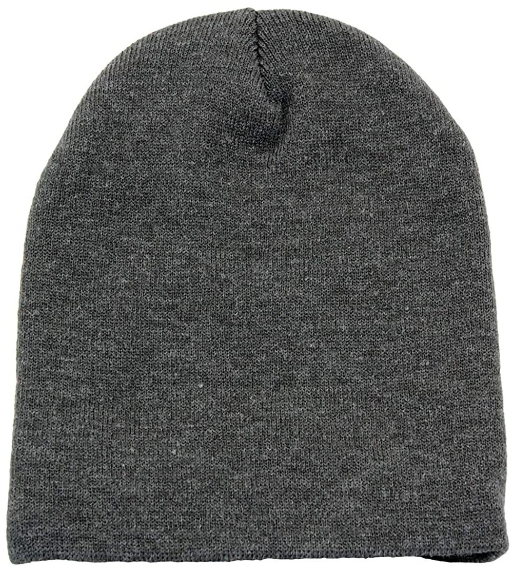 Skullies & Beanies Short Plain Beanie - Winter Unisex Plain Knit Hat - Heather Grey - CH187RLGI3U $9.14