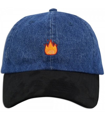 Baseball Caps Fire Emoji Baseball Cap Curved Bill Dad Hat 100% Cotton Lit Hot Flame Solid New - Dk. Blue / Suade Visor - CK18...