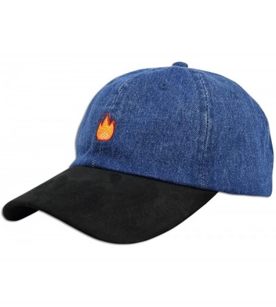 Baseball Caps Fire Emoji Baseball Cap Curved Bill Dad Hat 100% Cotton Lit Hot Flame Solid New - Dk. Blue / Suade Visor - CK18...