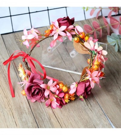 Headbands Adjustable Flower Headband Hair Wreath Floral Garland Crown Flower Halo Headpiece Boho with Ribbon Wedding Party - ...