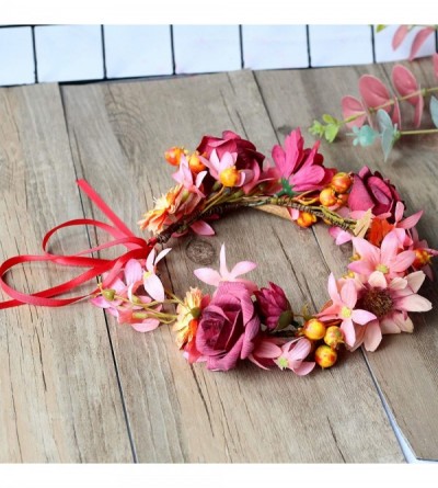 Headbands Adjustable Flower Headband Hair Wreath Floral Garland Crown Flower Halo Headpiece Boho with Ribbon Wedding Party - ...