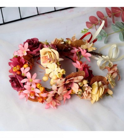 Headbands Adjustable Flower Headband Hair Wreath Floral Garland Crown Flower Halo Headpiece Boho with Ribbon Wedding Party - ...