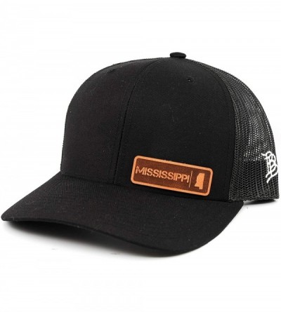 Baseball Caps Mississippi Native' Leather Patch Hat Curved Trucker- OSFA/Black - CI18LQRA4D3 $54.49