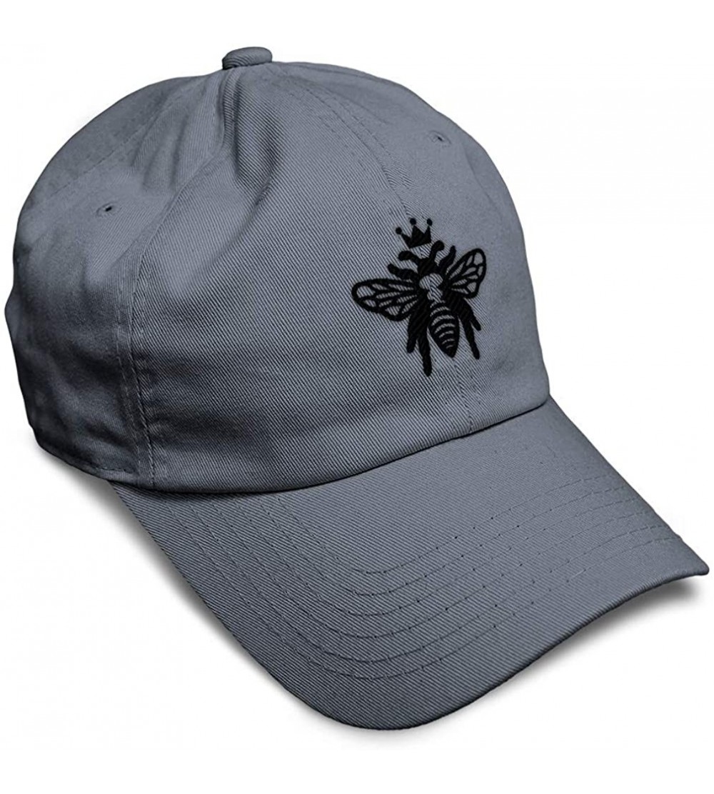 Baseball Caps Custom Soft Baseball Cap Black Flying Queen Bee Embroidery Flat Solid Buckle - Dark Grey - CF18AAO5UZM $14.61