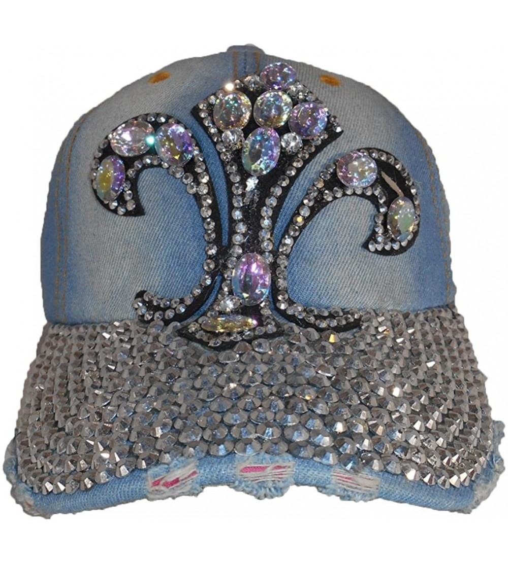 Baseball Caps Womens Bling Bling Denim Jean Hat Cap Adjustable - Fleur De Lis Denim-03 - C7120C5P5WH $15.15