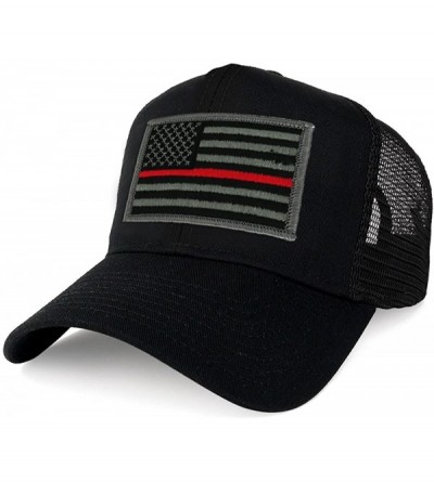 Baseball Caps XXL Oversize Thin Red Line USA Flag Patch Mesh Back Trucker Baseball Cap - Black - CC1808I8G8X $18.05