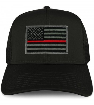 Baseball Caps XXL Oversize Thin Red Line USA Flag Patch Mesh Back Trucker Baseball Cap - Black - CC1808I8G8X $18.05