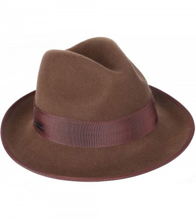 Fedoras Men's Dress Wool Felt Fedora Hat Roll up Brim Gangster Bow Belt Hats - Pecan - CM18I5CE45Q $23.32