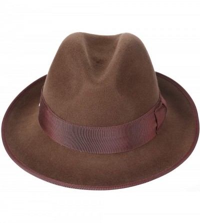 Fedoras Men's Dress Wool Felt Fedora Hat Roll up Brim Gangster Bow Belt Hats - Pecan - CM18I5CE45Q $23.32