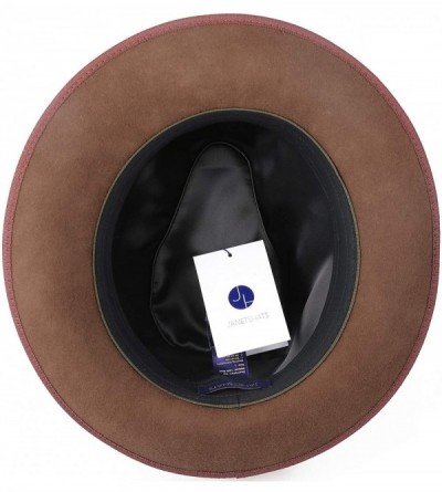 Fedoras Men's Dress Wool Felt Fedora Hat Roll up Brim Gangster Bow Belt Hats - Pecan - CM18I5CE45Q $23.32