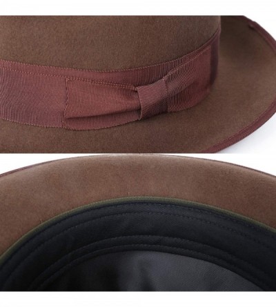 Fedoras Men's Dress Wool Felt Fedora Hat Roll up Brim Gangster Bow Belt Hats - Pecan - CM18I5CE45Q $23.32