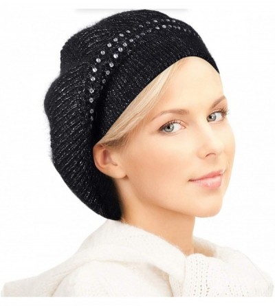 Berets Knit Berets for Women Winter Chic Skull Caps Slouchy Beanie Hat - Black - CA18Y7EL0ZD $14.48