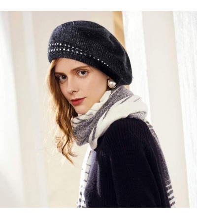 Berets Knit Berets for Women Winter Chic Skull Caps Slouchy Beanie Hat - Black - CA18Y7EL0ZD $14.48