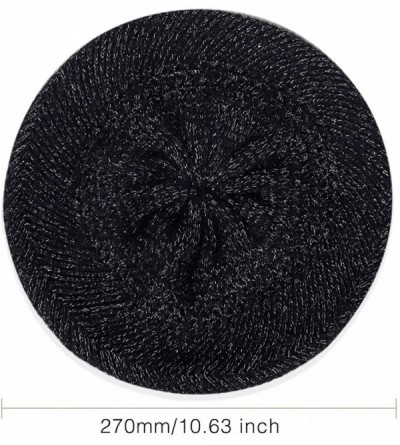 Berets Knit Berets for Women Winter Chic Skull Caps Slouchy Beanie Hat - Black - CA18Y7EL0ZD $14.48