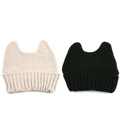 Skullies & Beanies Women Pussy Cat Beanie - 2 Pcs Black & Beige - CM128SOU8IF $10.91