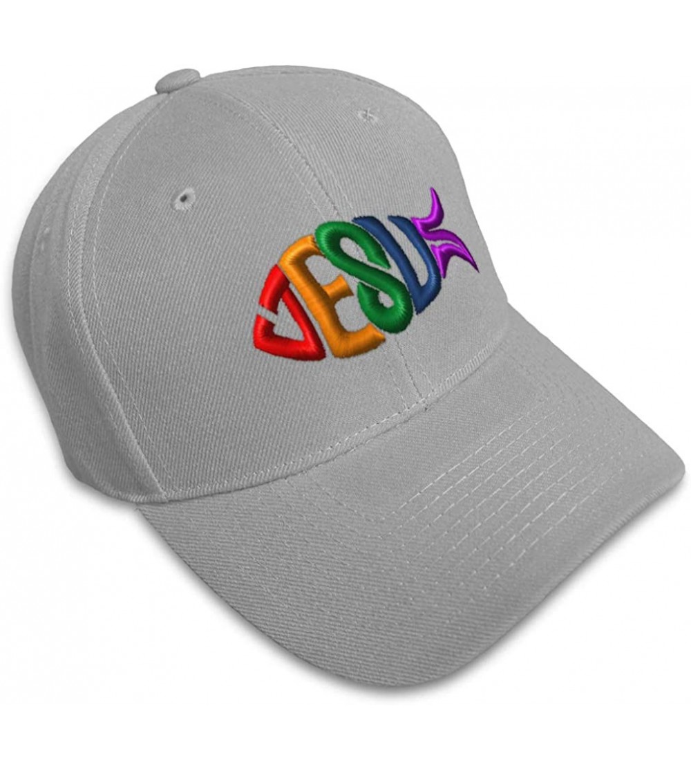 Baseball Caps Custom Baseball Cap Jesus Fish Christian B Embroidery Dad Hats for Men & Women - Gray - CF18SDZ40CA $12.57